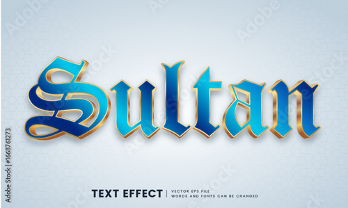 Editable 3d gold and blue sultan text effect design