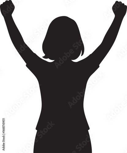 Woman silhouette celebrating success with arms raised up high