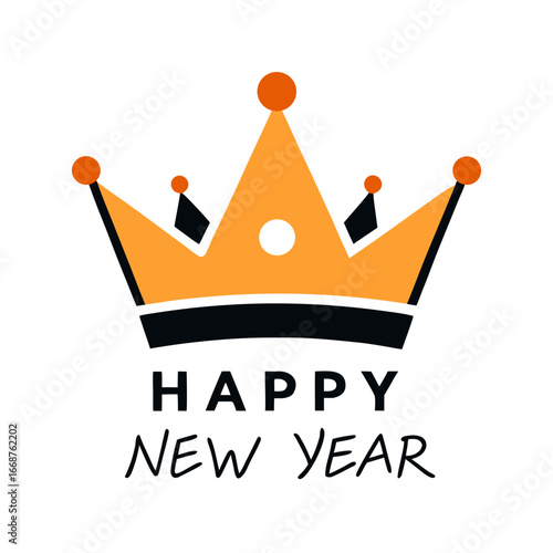 crown with happy new year icon on white