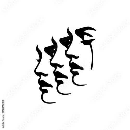 Captivating abstract depiction of three sorrowful faces in profile, conveying deep emotion and introspection.