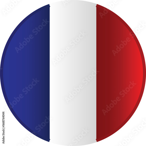 3D Circle France Flag Icon – Glossy Round Emblem for National, Travel, and Cultural Designs