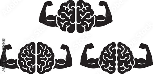 Strong brains flexing biceps silhouette