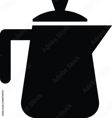 Flat Black Silhouette Of A Coffee Pot Icon Simple Geometric Shape Solid Fill Minimalist Style Silhouette