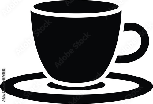 Flat Black Bold Outline Espresso Cup On Saucer Simple Minimalist Vector Icon Silhouette