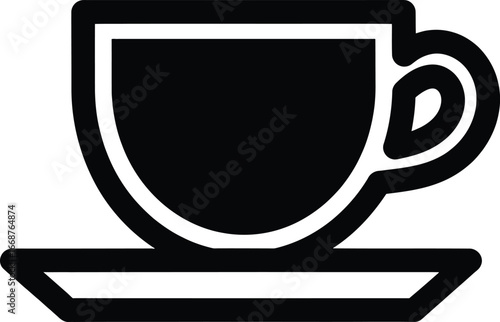 Flat Black Bold Outline Espresso Cup On Saucer Simple Minimalist Vector Icon Silhouette