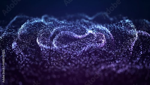 Abstract particles forming waves in purple and blue tones 