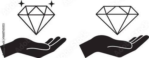 Diamond gemstone held in open hands silhouette