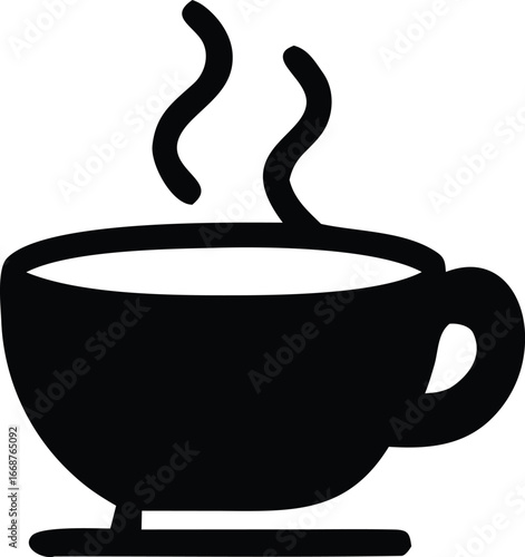 Steaming hot coffee cup icon simple silhouette of a warm beverage perfect for cafes restaurants and morning routines