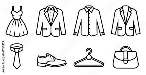 Collection of Fashionable Clothing and Accessories Icons
