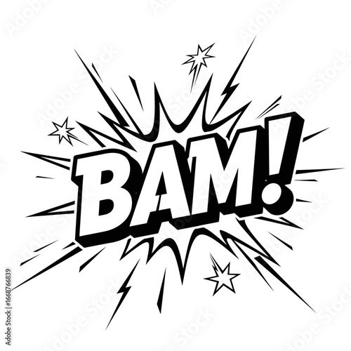 Black and White Comic Book "BAM!" Explosion