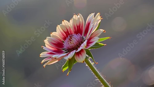 Colorful flower with red and white petals in natural light  