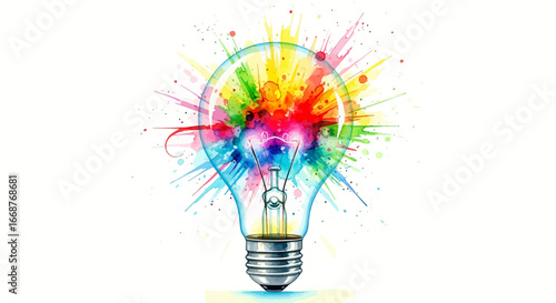 A dazzling lightbulb ignites with a burst of vibrant colors, representing the illuminating power of innovative ideas and artistic expression