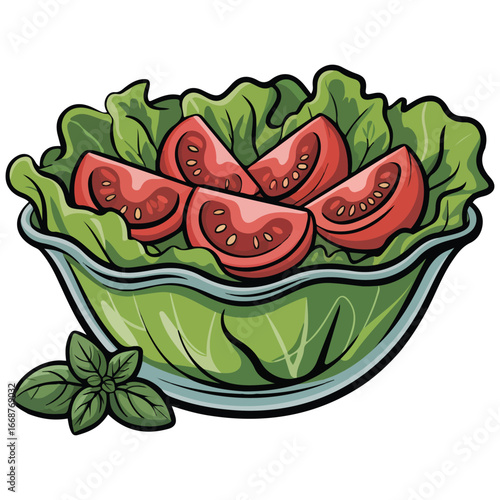 Salad with tomatoes fresh vegetables vector illustration isolated on white background