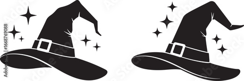 Two black witch hats with sparkles silhouette
