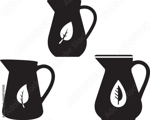 Three black pitchers with leaf symbol silhouette