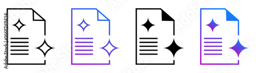 Clean document and magic formatting icon set. includes outline, solid glyph, and gradient color styles. vector illustration for data processing and proofreading