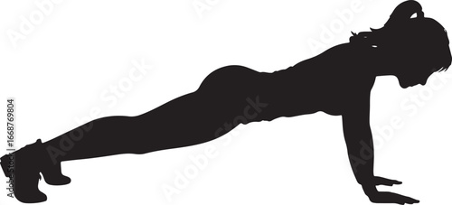 Woman silhouette performing a plank exercise fitness silhouette
