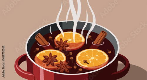 Mulled Wine Pot Vector Illustration
