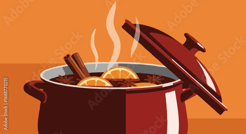 Mulled Wine Pot Vector Illustration

