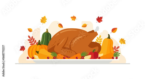 Roasted Turkey Platter Vector
