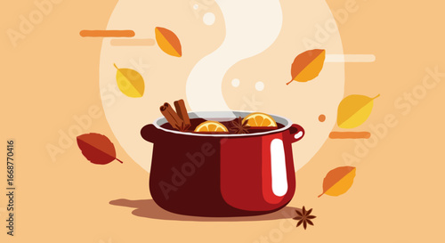 Mulled Wine Pot Vector Illustration
