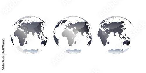 Set of transparent globes of Earth. Realistic world map in globe shape with transparent texture and shadow .icon