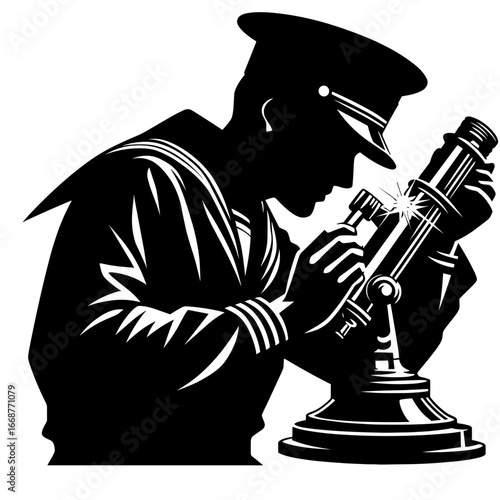 Sailor using telescope against 
transparent background