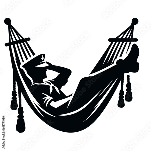 Sailor relaxing in hammock against 
transparent background