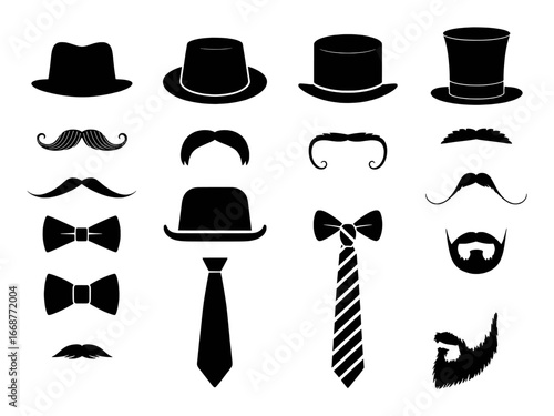 Gentleman's Accessories: Hats, Mustaches, Bow Ties, and Ties
