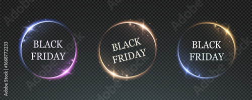 Black Friday, vector background for sale, discount, advertising, banner or poster. Price tags on hologram, in circle, png.	
