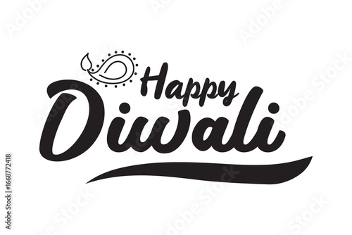 Happy Diwali text. Festival of lights. Greeting card or holiday banner. Vector illustration