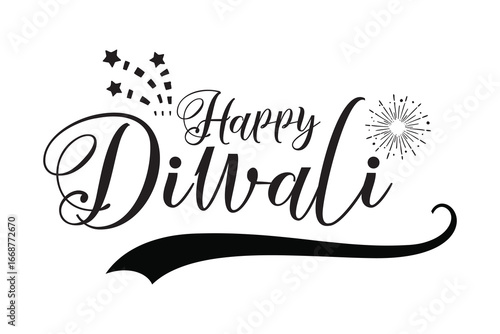 Happy Diwali holiday banner. Hand written greeting text. Vector illustration.