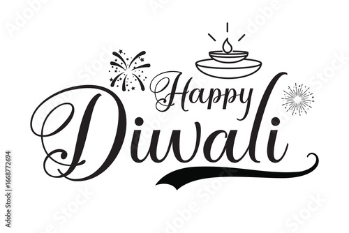 Happy Diwali greetings text with Diwali lamp design, Diwali Festival vector, Deepavali design