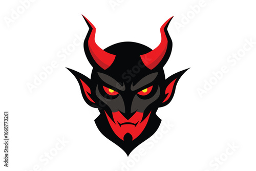 Vector Illustration of a Scary Black and Red Devil Head Creature
