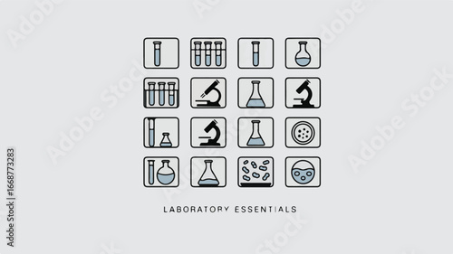 Minimalist science icons laboratory equipment and research tools vector