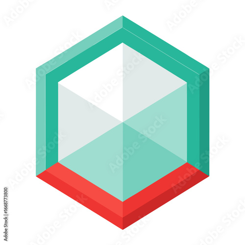 Glossy white hexagon with subtle color gradient and shine