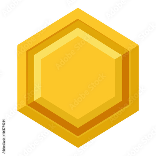 Glossy gold hexagon geometric shape with metallic shine