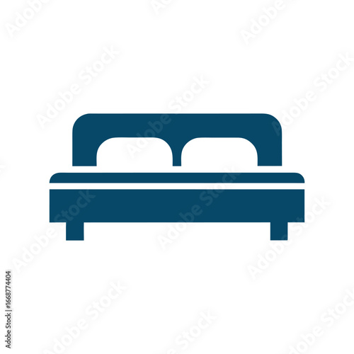 Simple Blue Icon of a Double Bed with Two Pillows
