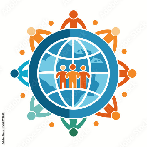 Global community unites around interconnected world, symbolizing collaboration, diversity, and shared future for innovative projects and international connections