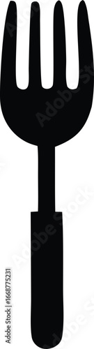 Simple silhouette of a pitchfork with four prongs and a sturdy handle ideal for rustic or agricultural themes