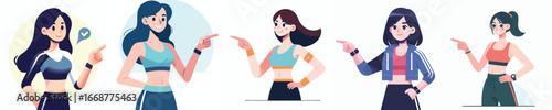 Active Fitness Girl Illustration Pack – Sporty Pointing Pose Characters