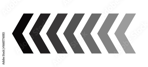 A horizontal series of left-pointing arrows in grayscale, progressively changing from dark to light gray, suggesting a loading or progress indicator.