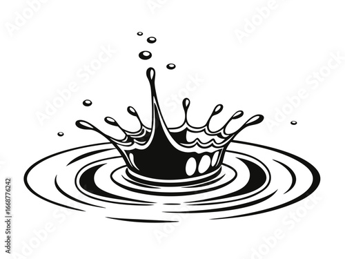 Crown-shaped water splash with ripples