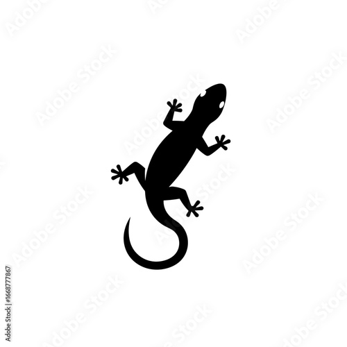 Black silhouette of a lizard climbing, vector illustration. Animals and fauna, unique anatomy with ability shedding tail and regenerate it. Zoo, terrarium concept