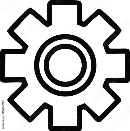 Simple line art gear icon representing mechanics industry and technical settings for modern digital platforms and applications