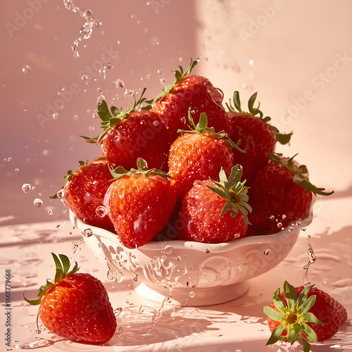 The text describes a strobery fruit with splashes of water.