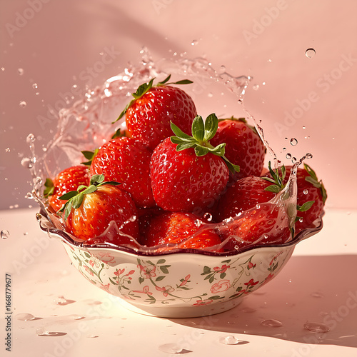 The text describes a strobery fruit with splashes of water.