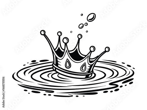 Falling royal crown into water with ripples
