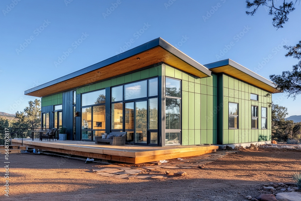 Fototapeta premium Green certified modern home exterior with thermal insulation panels