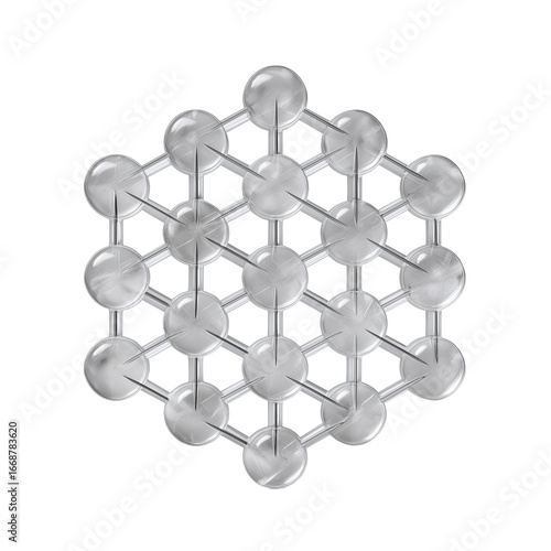 Scientific clear model representing molecular structure with spherical nodes and connectors, visualizing atomic bonds or chemistry concepts.
